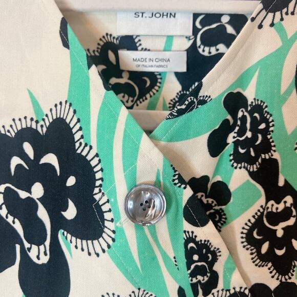 ST. JOHN Orchid Fever Print Twill Belted Button Dress Chamomile Multi Floral | 4 - Picture 8 of 9